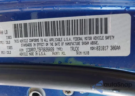 2015 Ram 1500 Outdoorsman из США, поврежденный, VIN 1C6RR7LT5FS626028
